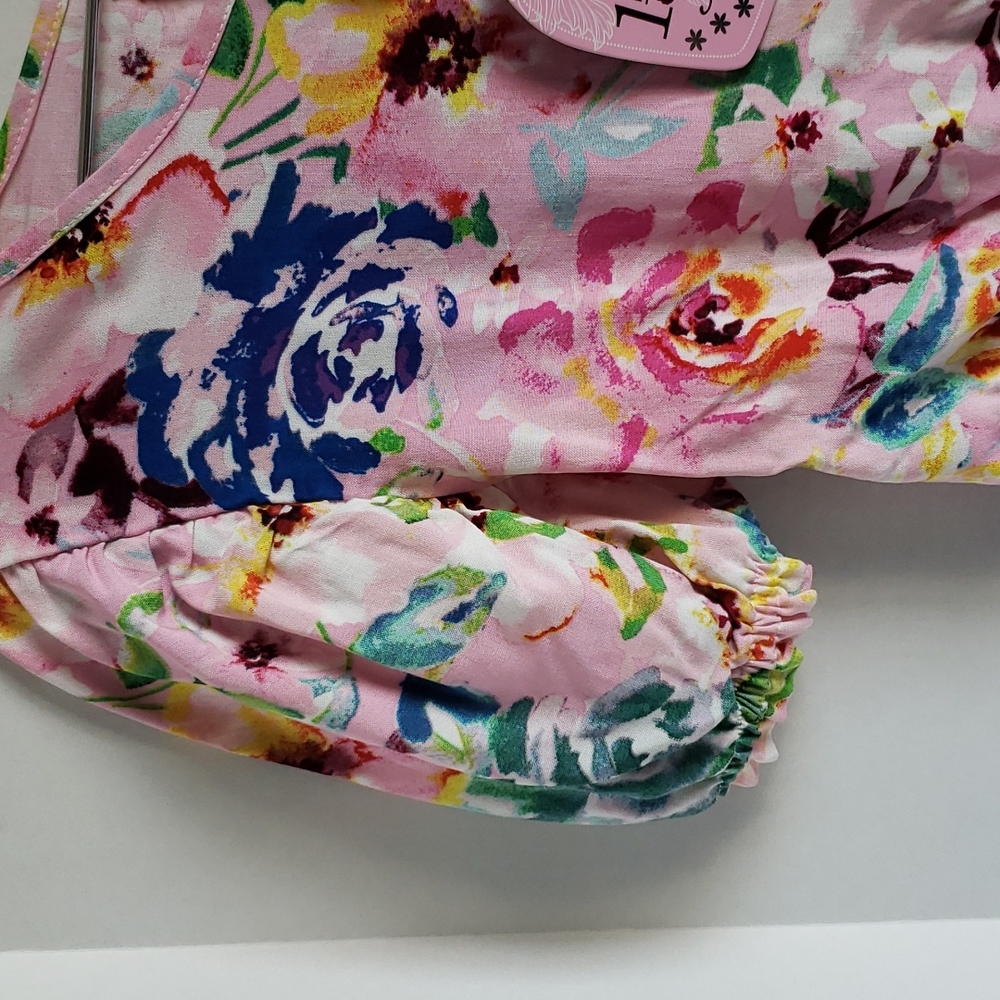 NEW Floral girls top cinched waist(elasticized), puffy short sleeve sz 14 - Picture 4 of 5